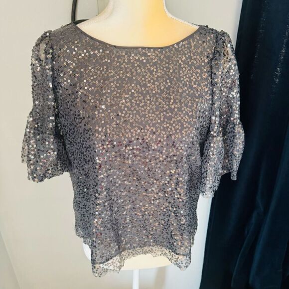 ANTHROPOLOGIE MAEVE Sequined Blouse Top, Dark Gray, Size Small, NWOT‎ - Picture 11 of 13